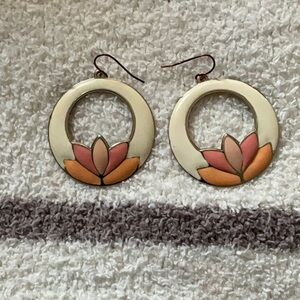 Floral Hoop Earrings in Cream and Pink